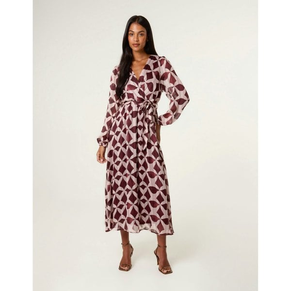 Blue Vanilla Geometric Metallic Wrap Maxi Dress