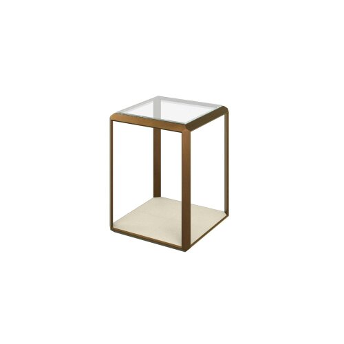 Wyld Haus Harlow Brass and Cream Shagreen Glass Top Side Table