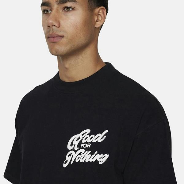 Good For Nothing  Black Oversized Puff Print T-Shirt - Black Image 3