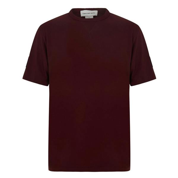 Calvin Klein Mens Badge Crew Neck Regular T-Shirt - Mocha - 