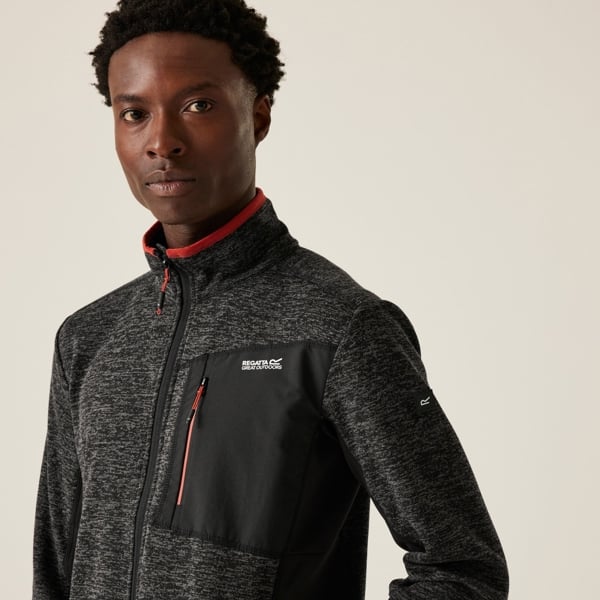 Regatta Mens Baslinn Marl Full Zip Fleece Jacket - Black Marl