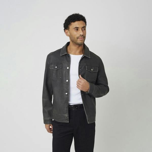 Brave Soul Black Faux Leather Button Through Shacket - Black Image 1