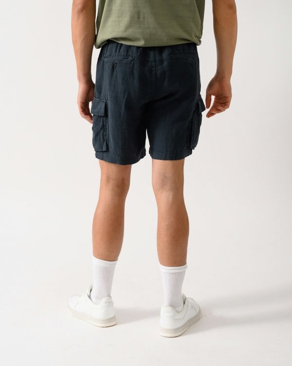 GANT Mens Regular Fit Drawstring Linen Cargo Shorts - 453 Darkened Navy - CHO - Designer Mens Shorts