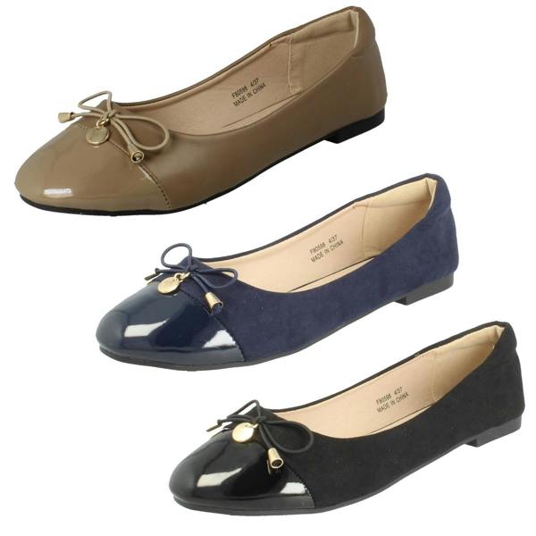 Spot On Ladies Spot On Bow Detailed Flat Ballerina Casual Shoes F80598