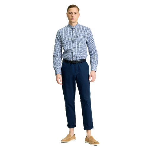 Ben Sherman Mens Signature Gingham Long-Sleeved Shirt - Dark Blue