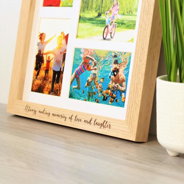 MijMoj Design Personalised Solid Oak Five Aperture Picture Frame with Mount - For 6x4" Photos, Natural Finish