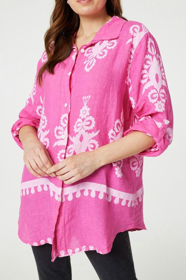 Pink | Printed Oversized Button Down Shirt