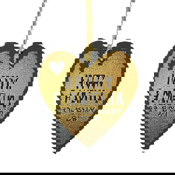 Personalised Memento Company Personalised Gold Slate Heart Decoration