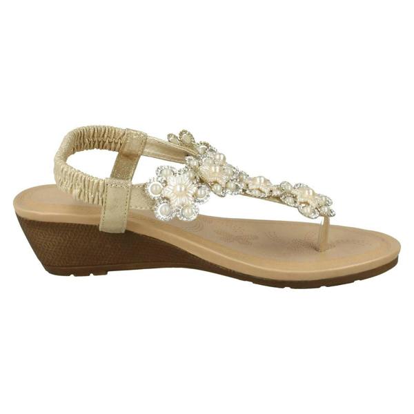 Savannah Ladies Savannah Mid Wedge Toepost Flower Trim Sandals