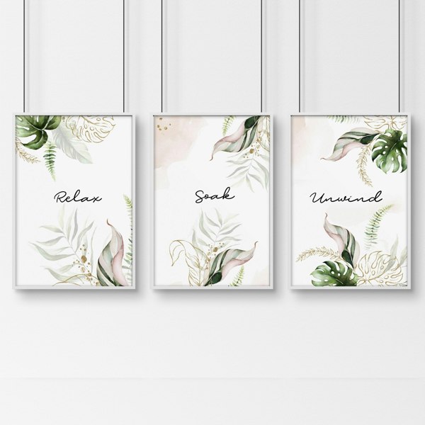 Bathroom with art | Set of 3 Tropical wall art prints