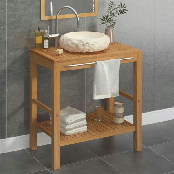 Berkfield Bathroom Vanity Cabinet Solid Teak with Sink Marble Cream