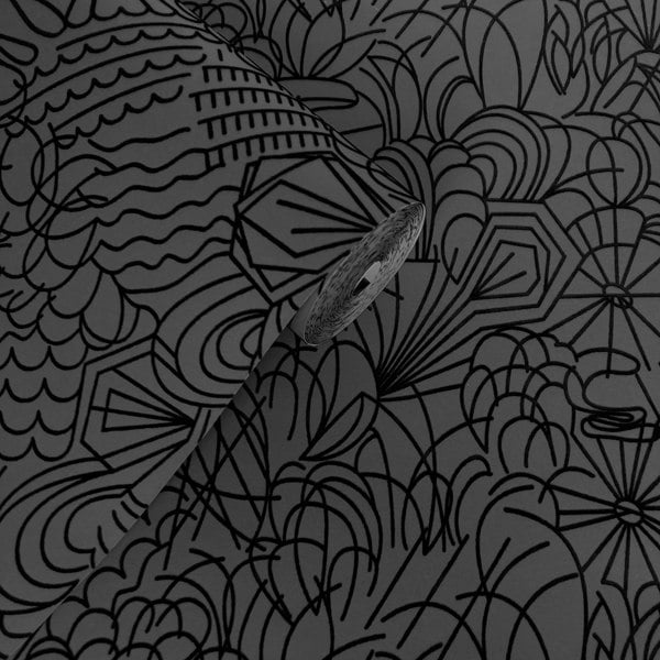 Pop black flock wallpaper 