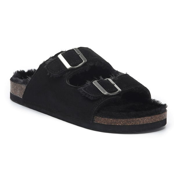 VIVASHOES Twin Strap Big Buckle Suede Cozy Slide Sandals for Women