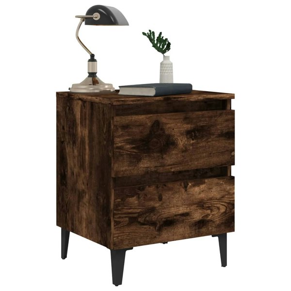 Berkfield Bed Cabinets with Metal Legs 2 pcs Smoked Oak 40x35x50 cm