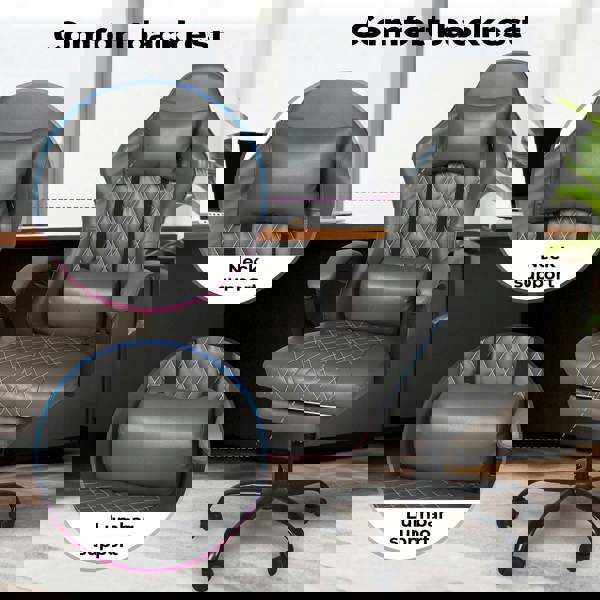 Levede Office Desk Chair PU Gaming Recliner Adjustable Height Swivel Grey