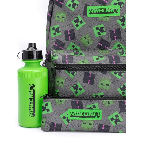 Minecraft Lunch Bag And Backpack Set (Pack of 4 items ideal for school) - Grey/Green/Black