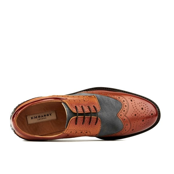 Embassy London Toledo - Foxy - Men's dressy shoe with broguing in grey suede & tan leather