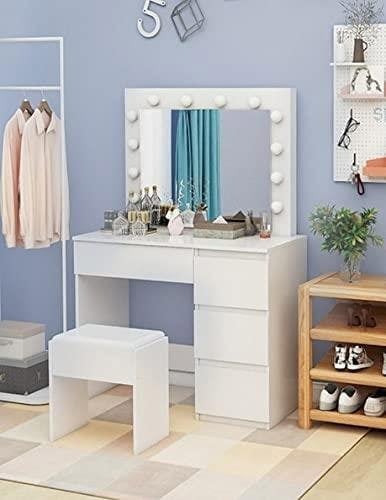 Kosy Koala Dressing Table with Mirror and Stool Makeup Vanity LED Bulbs Mirror Hollywood Table