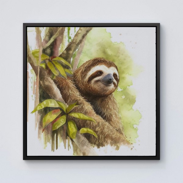 Warren Reed Sloth Watercolour Framed Canvas