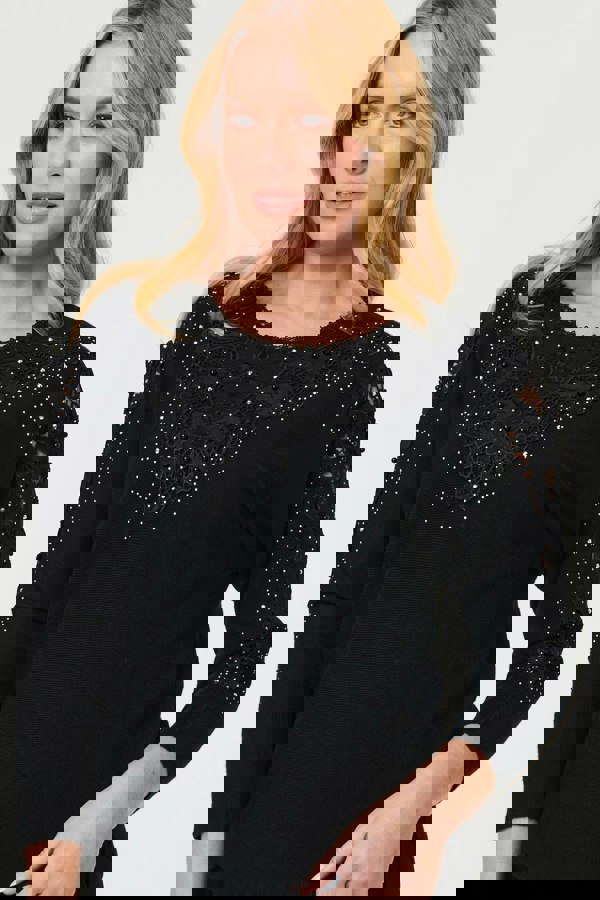 Black | Sparkly Lace Embellished Relaxed Jumper
