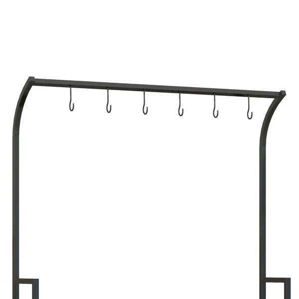 Black curved top bar with hanging hooks for a 3-tier plant rack