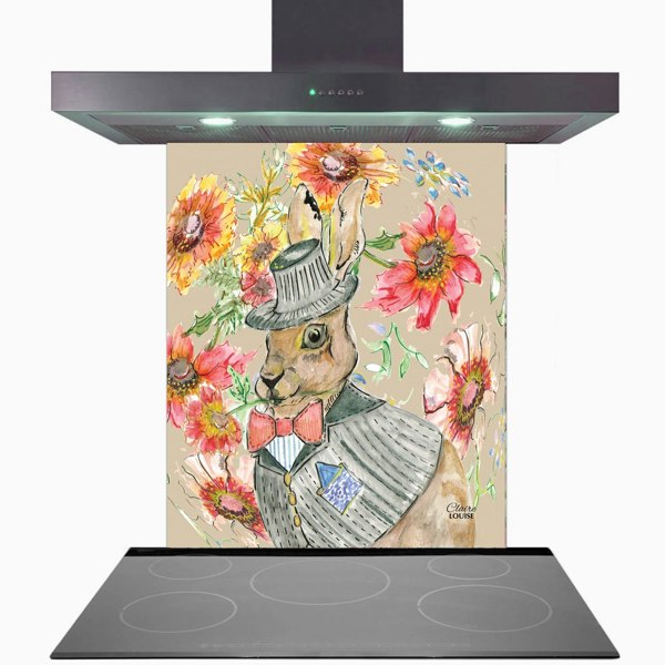 Claire Louise - Designer Cottage Floral Hare Glass Kitchen Splashback