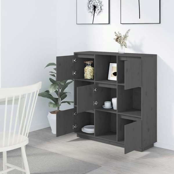 Berkfield Highboard Grey 110.5x35x117 cm Solid Wood Pine