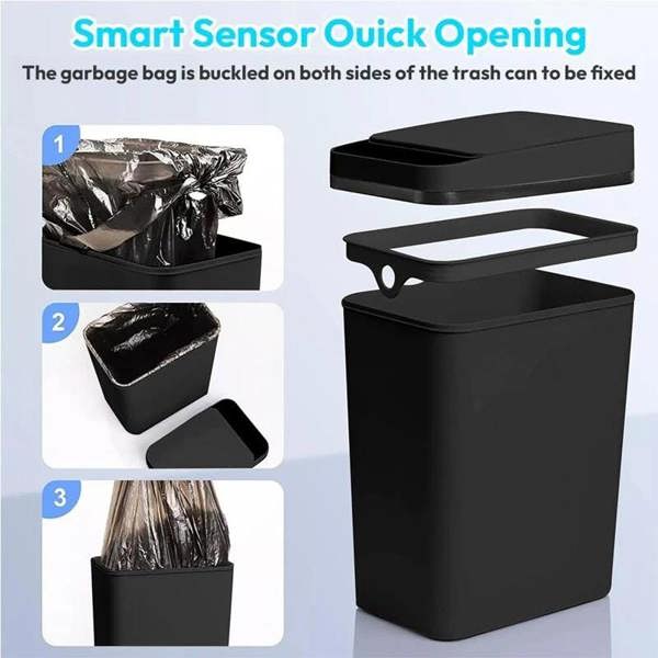 Dyzi 2pcs Black Motion Sensor Trash Cans Slim Automatic Touchless Bins