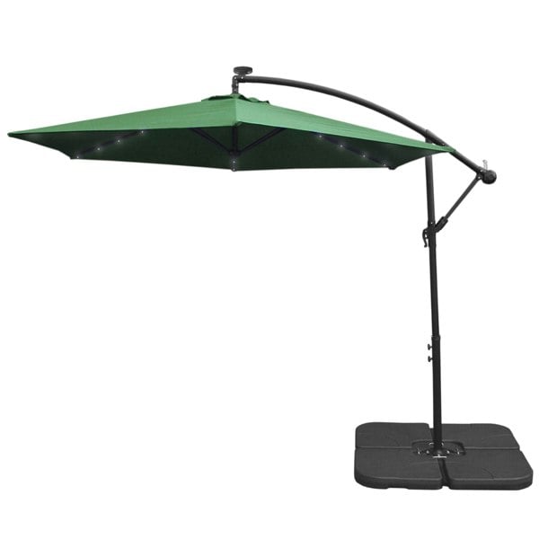 Monstershop Green 3m LED Cantilever Parasol & Plain Base