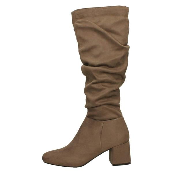 Spot On Ladies Spot On Rouched Mid Block Heel Knee High Boots F51242