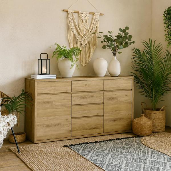 Wyld Haus Athens Natural Oak Wood Effect 6 Drawer Storage Chest 2 Doors