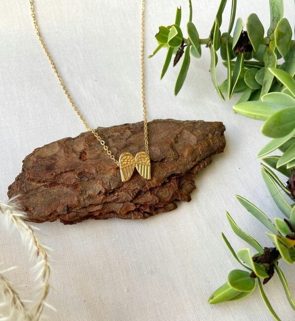 The Colourful Aura Golden Guardian Angel Wings Good Luck Two Wings Charm Pendant Necklace