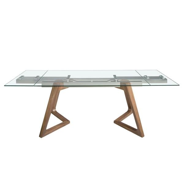 Angel Cerdá Rectangular tempered glass and walnut extending dining table 1115