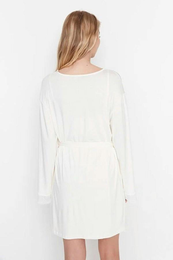 WOVCOR Viscose Knit Dressing Gown with Belt and Lace Detail