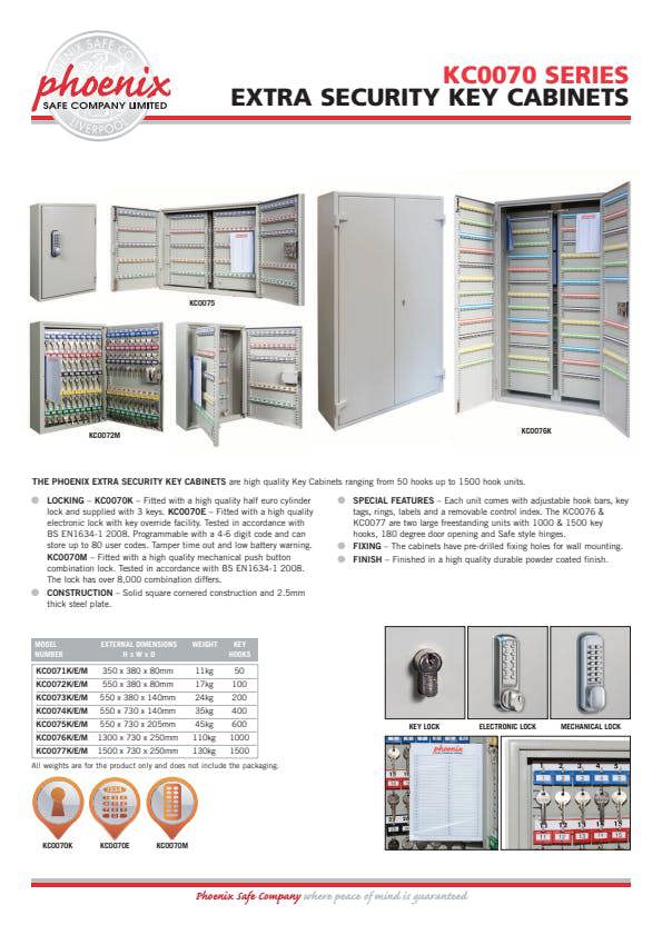 Phoenix Safe Phoenix 100 Hook Extra Security Key Cabinet KC0072E with Electronic Lock