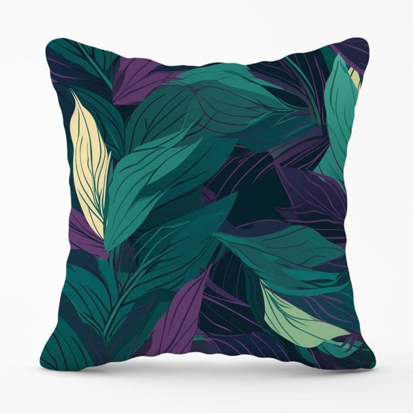 Warren Reed Green Purple Tropical Leaves Cushions