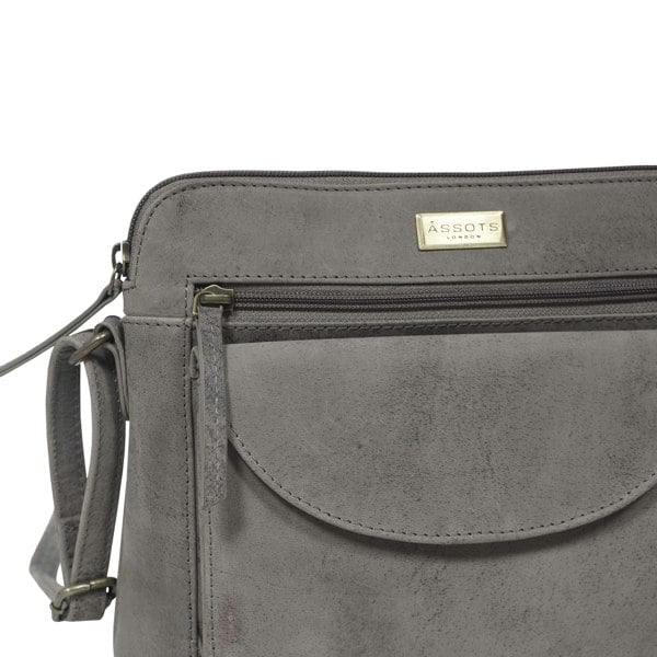 Assots London 'JEAN' Grey Distressed Real Leather Crossbody Bag