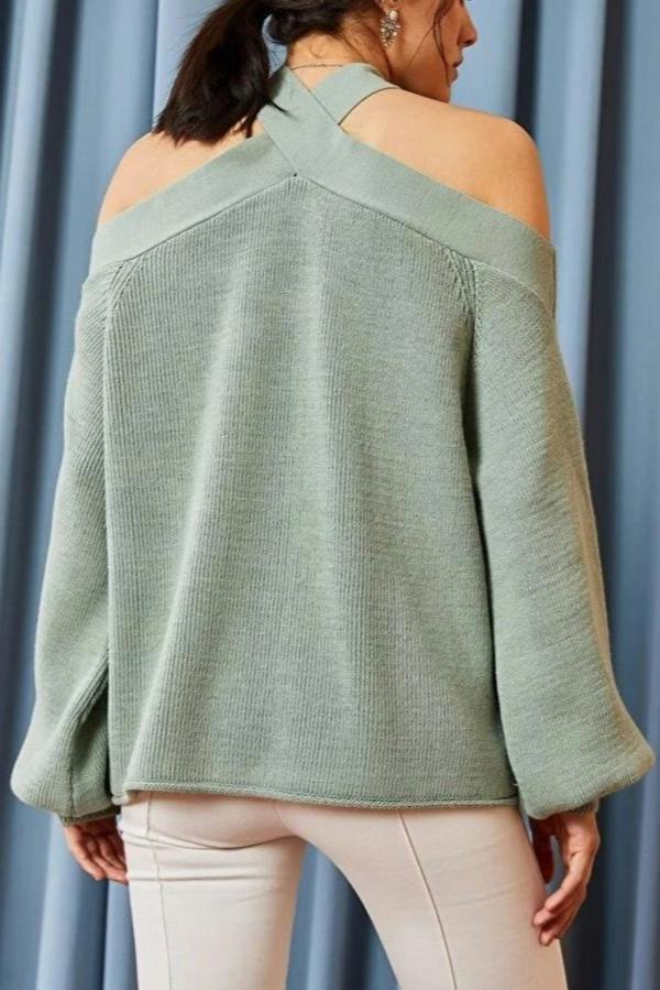 Hoxton Gal Cross-Neck Knit Sweater