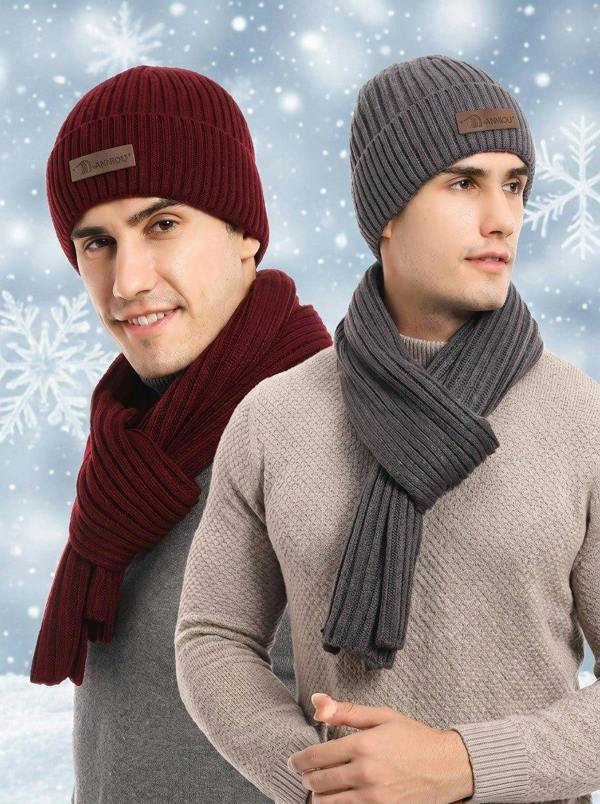 Anniou Men’s Knitted Hat Scarf Gloves Set