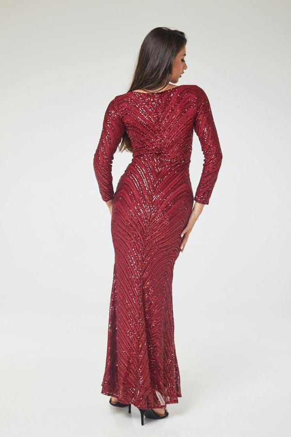 LuvForever Zoya - Wine Long Sleeve Sequin Maxi Dress