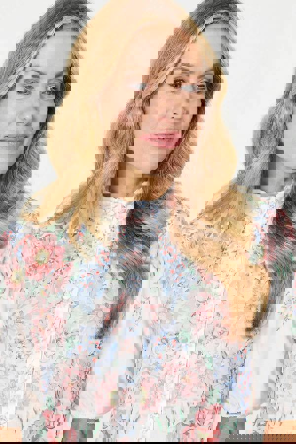 White | Floral 1/2 Puff Sleeve Boxy Shirt