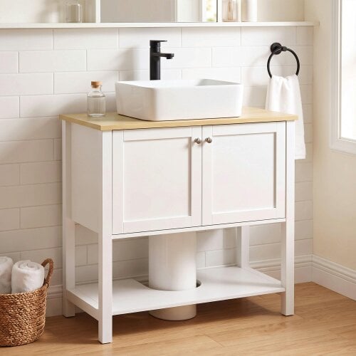 HOMCOM Under Sink Bathroom Cabinet with 2 Doors, Open Shelf, White