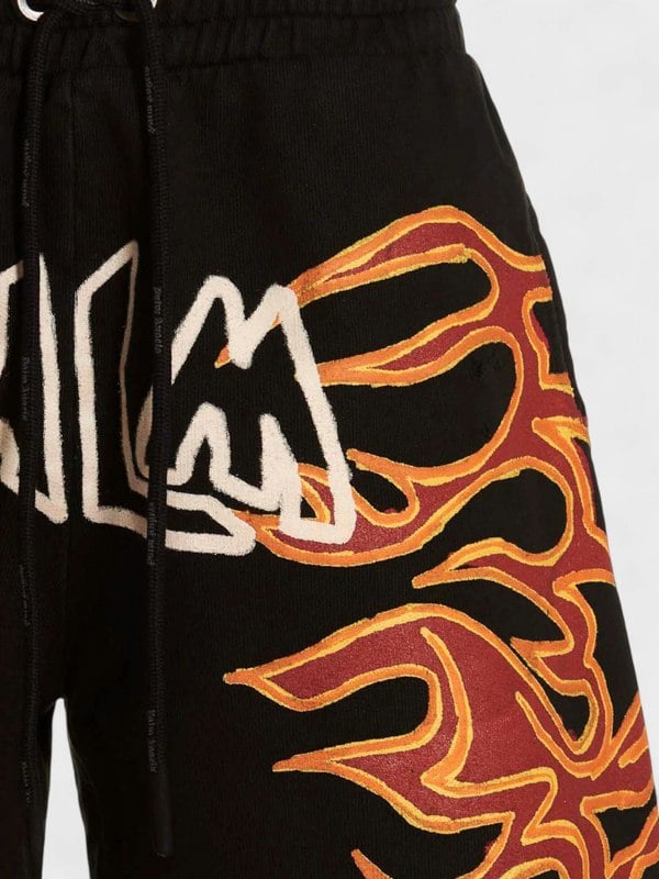 Palm Angels Graffiti Flames Sweatshorts Black - Mens