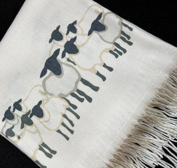 Art on Scarves Cashmere Feel Luxury Scarf Handprinted with Sheep