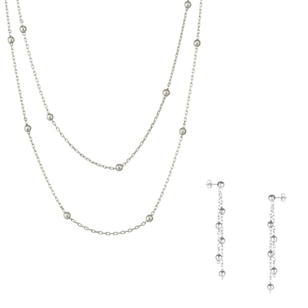 Spero London Dorica Sterling Silver Multi Bead Drop Earrings And Double Layer Necklace Set