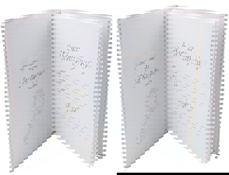 White Faux-Silk Bow and Silver Plated Cross Christening Photo Album in Pink Image 3