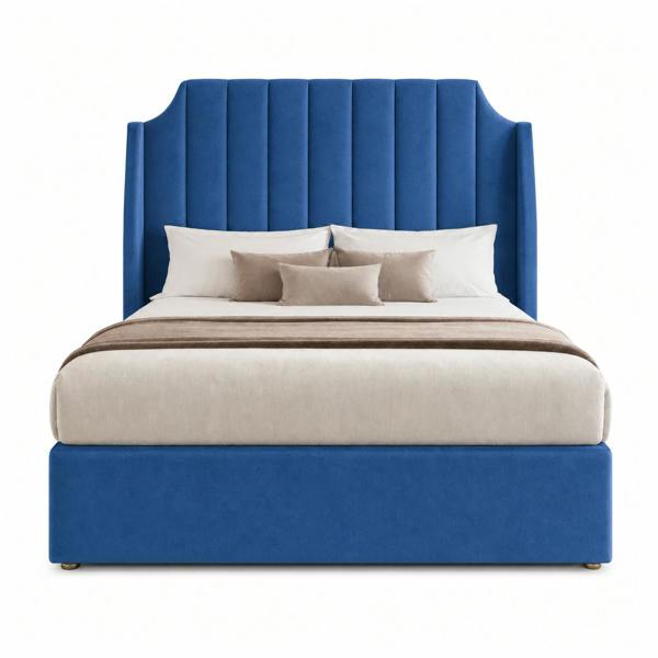 Great British Beds Winged Art Deco Divan Bed - Blue Plush