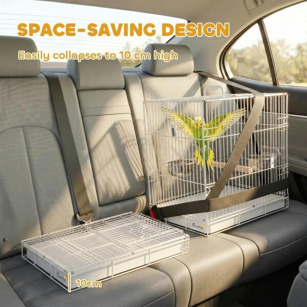 Bird Cage Foldable Portable Budgie Cage with Wooden Perch 2 Bowls for Travel 49 x 31 x 40 cm White