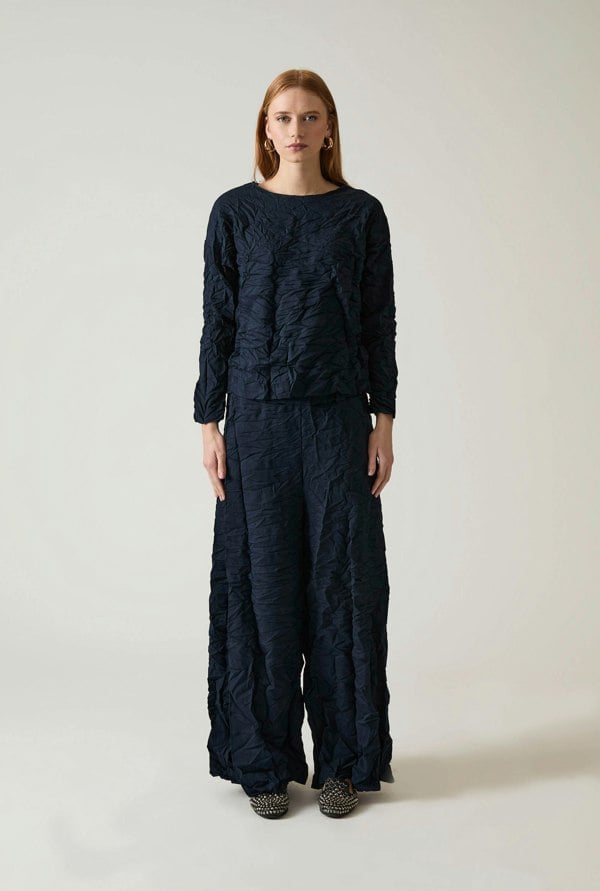 James Lakeland Crinkled Navy Trousers