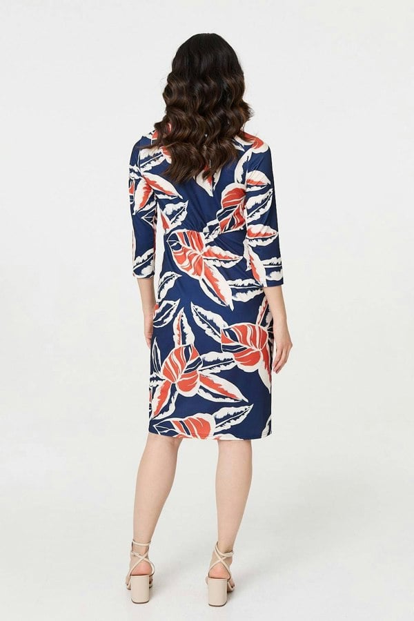 Navy | Floral 3/4 Sleeve Midi Shirt Dress
